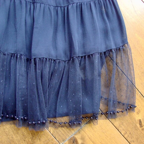 Zara Navy Blue Babydoll Mini Dress Bead Embroidered Fairy Tulle Sleeveless Small - Picture 11 of 13